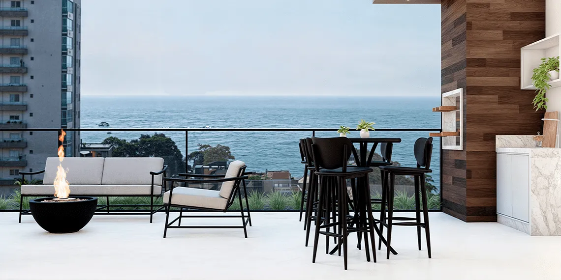 Área do fogo e churrasqueira a carvão